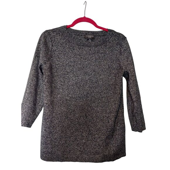 Liz Claiborne Career Petite Black & Silver Metallic 3/4 Sleeve Sweater Top - Picture 1 of 4